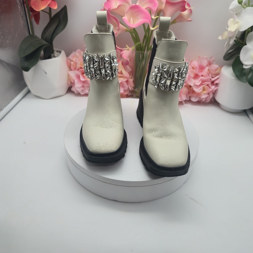 New Karl Lagerfeld Ivory Paris Embellished Platform Cavin Ankle Boots 6.5 - Picture 10 of 14